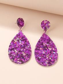 Star Detail Water Drop Earrings - Purple - View 5