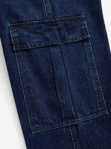 SHEINBlues High Waist Flap Pocket Cargo Jeans - Dark Wash - View 7