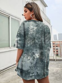 SHEIN Unity 紮染落肩寬鬆T恤 - 深灰色 - 查看 2