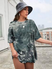 SHEIN Unity 紮染落肩寬鬆T恤 - 深灰色 - 查看 3