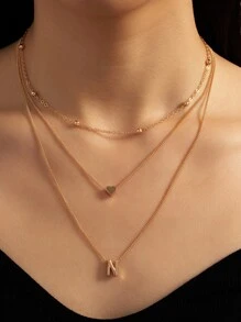 字母N吊墜多層次項鍊