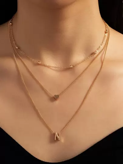 字母N吊墜多層次項鍊