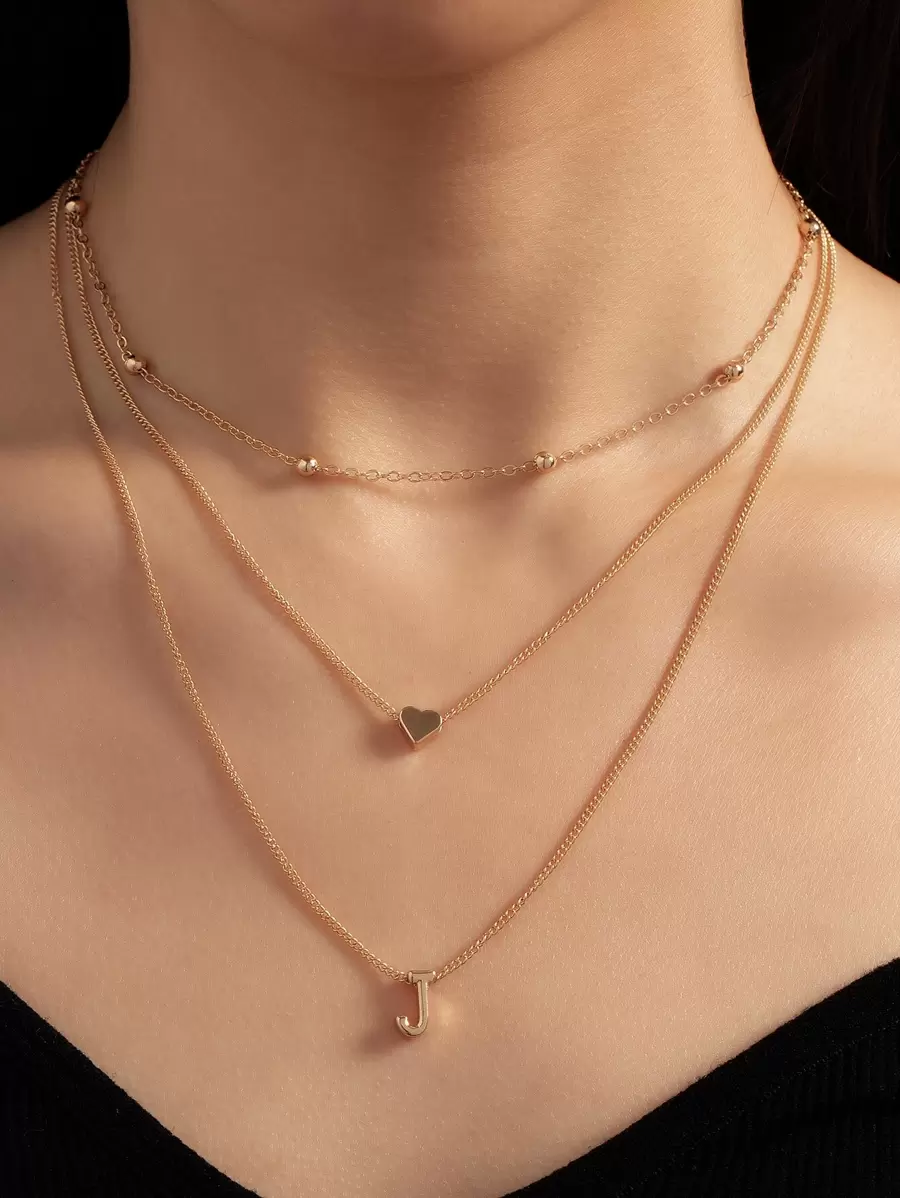 Collar a capas accesorio con letra J - Amarillo Oro - Ver 1