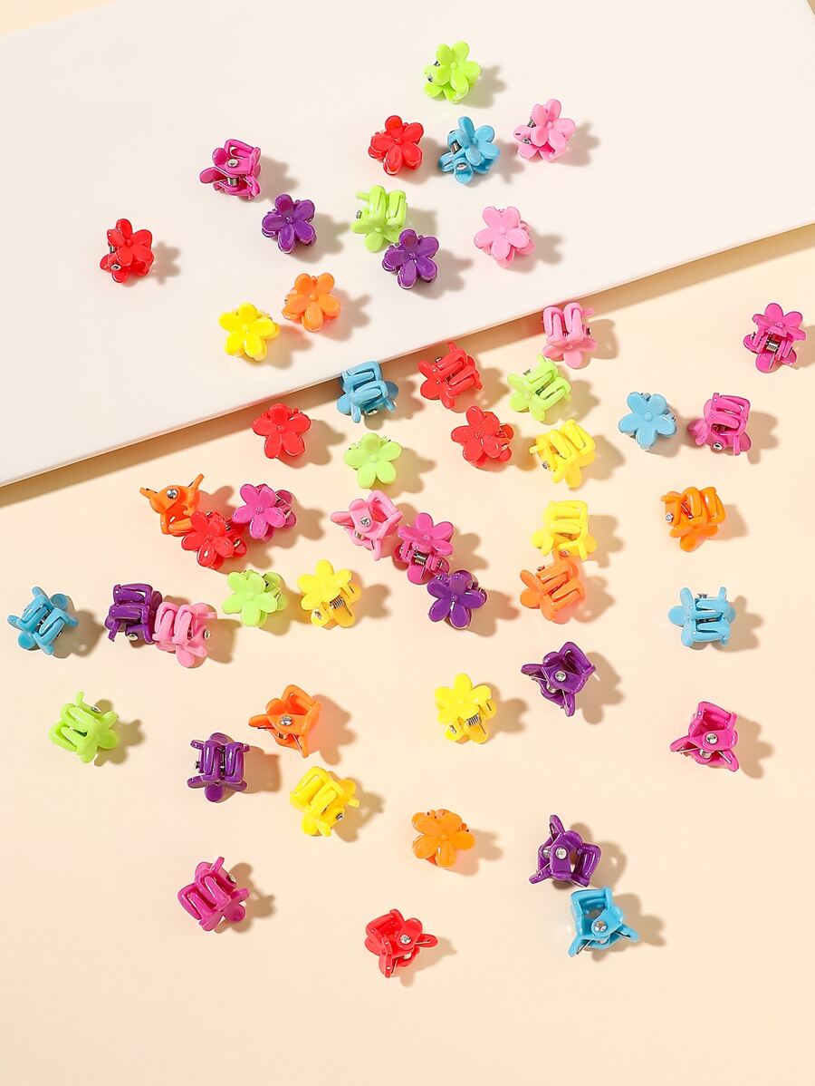50pcs Mini Random Color Flower Design Hair Claw For Everyday Styling Suitable For Campus Dating Vacation Daily Travel Cute Valentine's Day Claw Clips Hair Clips Hair Jaw Clip Hair Clamps Hair Clutch Hair Catcher Clip, School Stuff, College Fall Winter Hair Accessories For Women - Multicolor - View 1