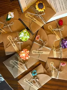 20 piezas surtidas de tarjetas de felicitación de flores hechas a mano de papel kraft retro, adecuadas para el Día de San Valentín, el Día de la Madre, cumpleaños - Multicolor - Ver 2