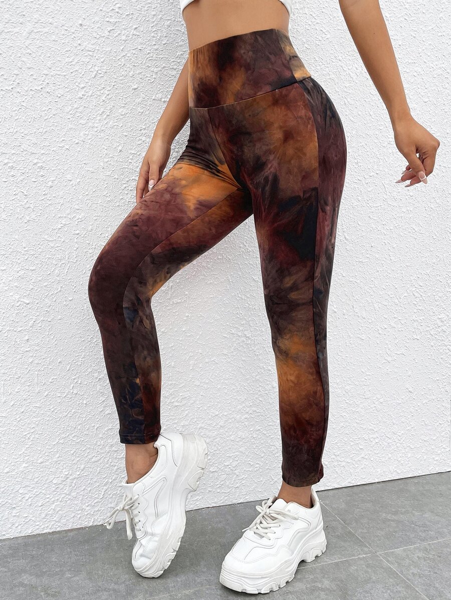 SHEIN EZwear 紮染寬腰帶緊身打底褲