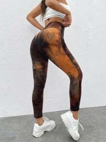 SHEIN EZwear 紮染寬腰帶緊身打底褲