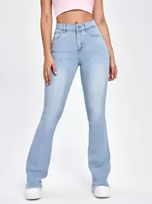 High-Waisted Dinner Date Flare Jeans - Light Wash - View 1