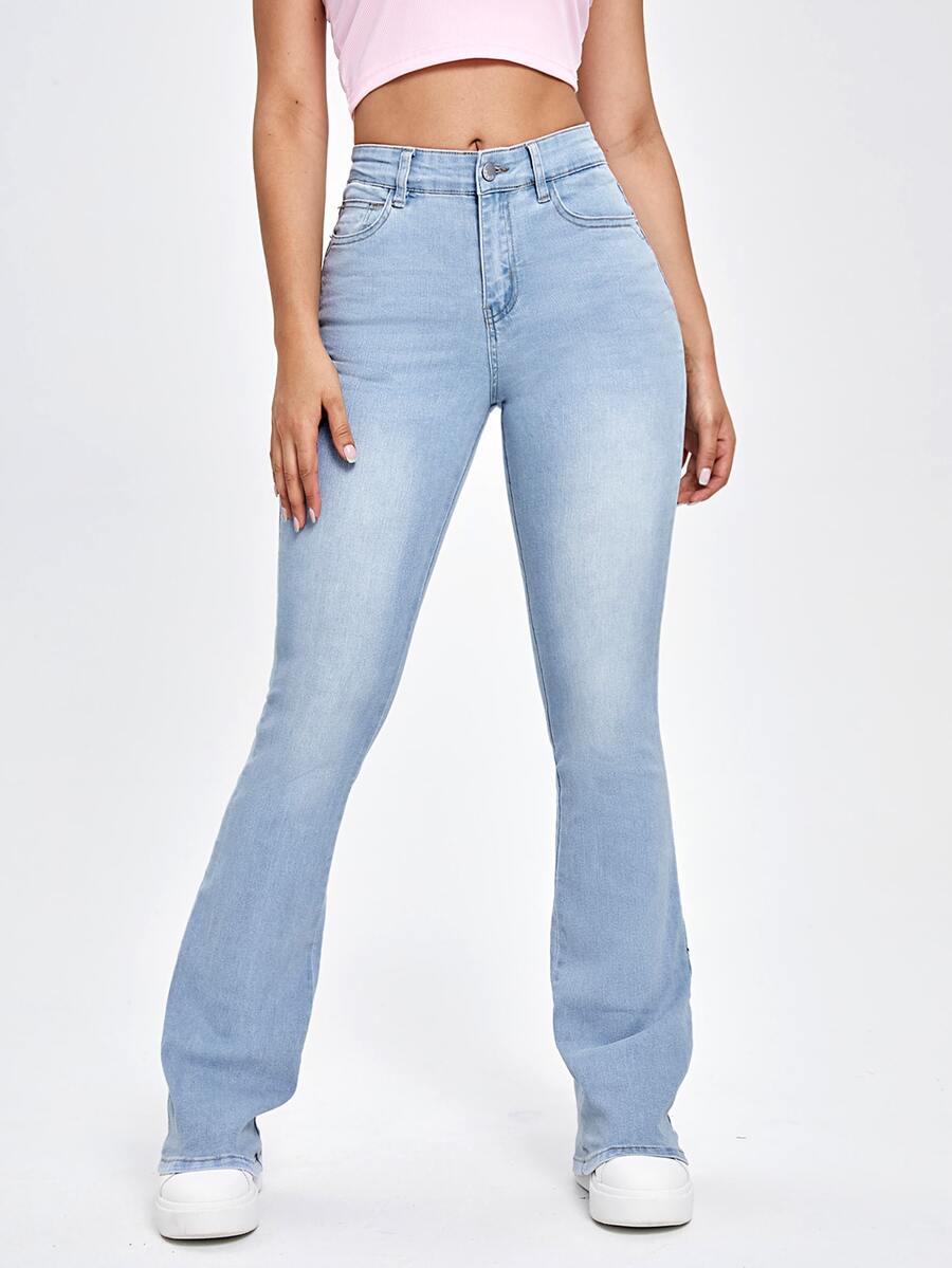 High-Waisted Dinner Date Flare Jeans - Light Wash - View 1