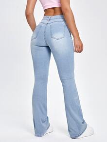 High-Waisted Dinner Date Flare Jeans - Light Wash - View 3
