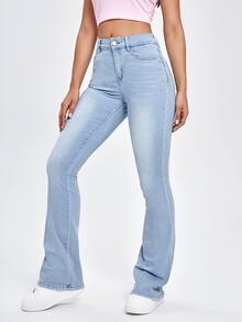 High-Waisted Dinner Date Flare Jeans - Light Wash - View 5