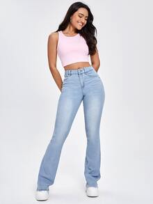 High-Waisted Dinner Date Flare Jeans - Light Wash - View 6