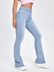 High-Waisted Dinner Date Flare Jeans - Light Wash - View 7