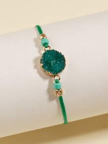 圓形裝飾編織手鐲 - 綠色 - 查看 2