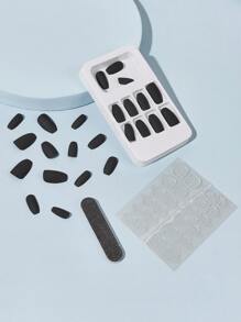 24pcs Long Coffin Fake Nail & 1pc Nail File & 1sheet Tape - Black - View 2