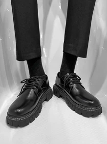 Men Lace-up Front Oxford Shoes,Men's stylish four-season small leather shoes British style casual shoes lace-up formal shoes