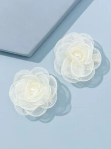 2 chiếc kẹp tóc cá sấu đính ngọc trai giả và hoa phong cách Boho ngày lễ tình nhân - trắng - Xem 1