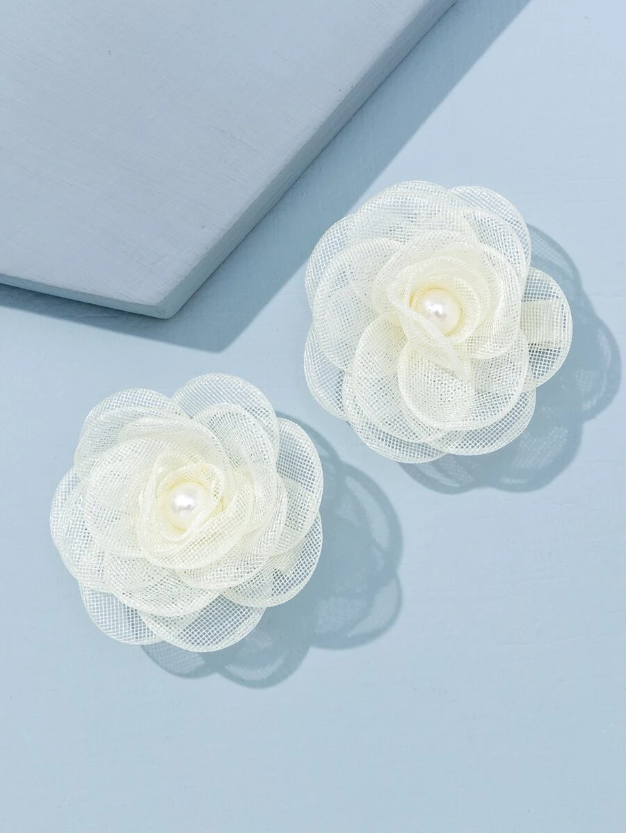 2 chiếc kẹp tóc cá sấu đính ngọc trai giả và hoa phong cách Boho ngày lễ tình nhân - trắng - Xem 1
