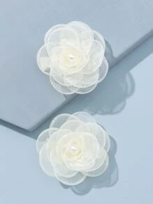 2 chiếc kẹp tóc cá sấu đính ngọc trai giả và hoa phong cách Boho ngày lễ tình nhân - trắng - Xem 2
