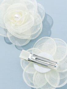 2 chiếc kẹp tóc cá sấu đính ngọc trai giả và hoa phong cách Boho ngày lễ tình nhân - trắng - Xem 3