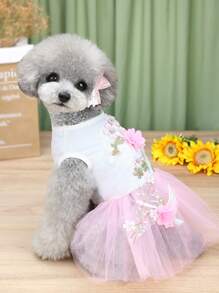 1pc Floral Decor Pet Dress - Pink - View 2