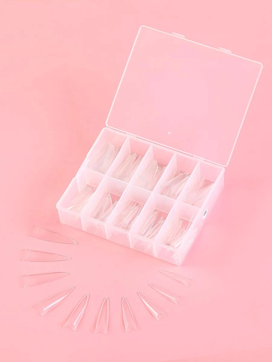 Mejora tu aspecto con 200 piezas de uñas postizas transparentes largas de estilete para extensión de uñas de salón de uñas DIY para el hogar - transparente - Ver 1