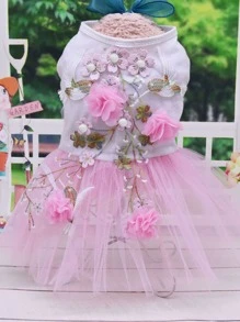 1pc Floral Decor Pet Dress - Pink - View 3