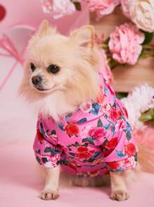 PETSIN 情人節花朵印花寵物連帽衫 - 粉色 - 查看 3