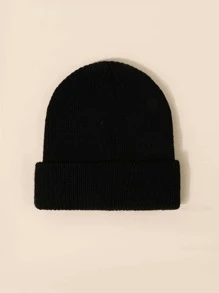 1個y2k風格的中性ski帽,帶皮革標籤,秋冬戶外活動的輕薄透氣針織帽。適用於男孩和女孩。 - 黑色 - 查看 3