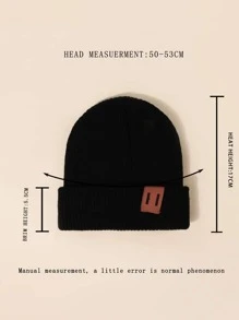 1個y2k風格的中性ski帽,帶皮革標籤,秋冬戶外活動的輕薄透氣針織帽。適用於男孩和女孩。 - 黑色 - 查看 4