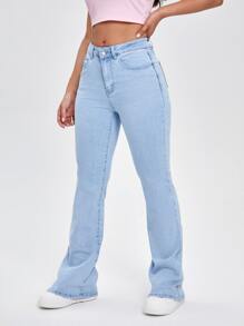 SHEIN EZwear High Waisted Zip Fly Bootcut Jeans