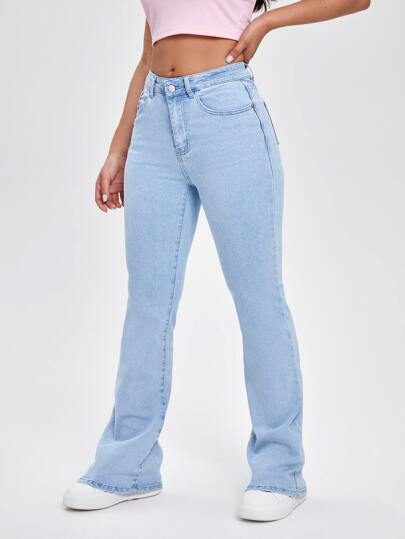 SHEIN EZwear Knapp Ficka Dragkedja Slätt Jeans