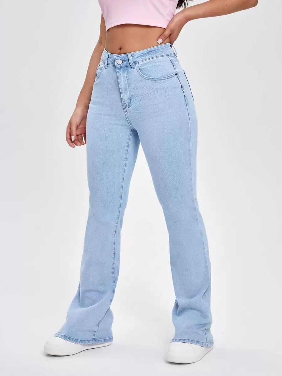 SHEIN EZwear High Waisted Zip Fly Bootcut Jeans