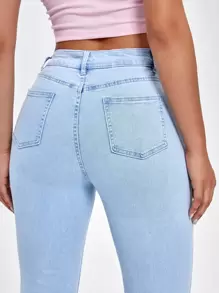 SHEIN EZwear High Waisted Zip Fly Bootcut Jeans