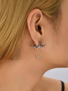 Sword Decor Chain Drop Earrings - Màu Bạc Cổ - Xem 1