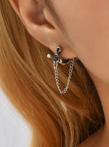 Sword Decor Chain Drop Earrings - Màu Bạc Cổ - Xem 2