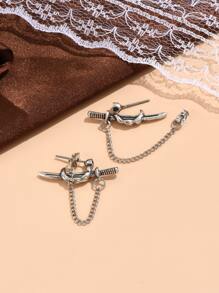 Sword Decor Chain Drop Earrings - Màu Bạc Cổ - Xem 3