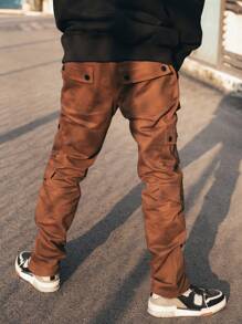 Manfinity EMRG Hombres Pantalones cargo con bolsillo con solapa de cintura con cordón - Óxido marrón - Ver 2