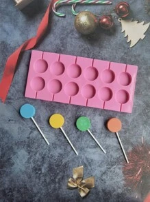 1 molde de silicona para piruletas, moldes con ventosas, piruletas redondas de chocolate, moldes para caramelos duros con 12 palitos de piruleta para hacer piruletas, caramelos duros, moldes de hielo, chocolate - Rosa - Ver 2
