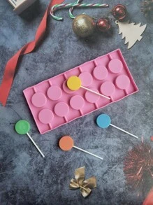 1 molde de silicona para piruletas, moldes con ventosas, piruletas redondas de chocolate, moldes para caramelos duros con 12 palitos de piruleta para hacer piruletas, caramelos duros, moldes de hielo, chocolate - Rosa - Ver 3