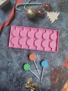1 molde de silicona para piruletas, moldes con ventosas, piruletas redondas de chocolate, moldes para caramelos duros con 12 palitos de piruleta para hacer piruletas, caramelos duros, moldes de hielo, chocolate - Rosa - Ver 7