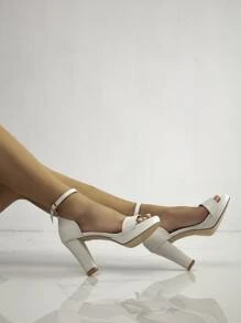 女士極簡粗跟踝帶優雅夏天高跟涼鞋 - 白色 - 查看 4