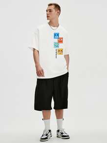 Hombres Camiseta de hombros caídos con slogan & con estampado de expresión - Blanco - Ver 4