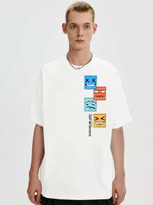 Hombres Camiseta de hombros caídos con slogan & con estampado de expresión - Blanco - Ver 5