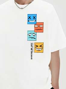 Hombres Camiseta de hombros caídos con slogan & con estampado de expresión - Blanco - Ver 6