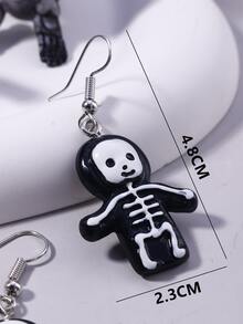 Pendientes largos con dibujos animados esqueleto - Blanco y Negro - Ver 3