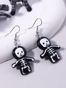 Pendientes largos con dibujos animados esqueleto - Blanco y Negro - Ver 4