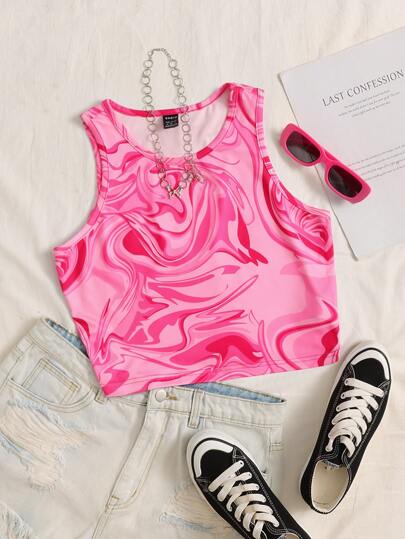 Soleia 90s Dopamine Dressing Marble Y2k Print Crop Tank Top