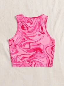 Soleia 90 年代多巴胺大理石 Y2k 印花短款背心 - 粉色 - 查看 2