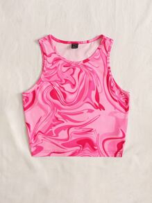 Soleia 90 年代多巴胺大理石 Y2k 印花短款背心 - 粉色 - 查看 3
